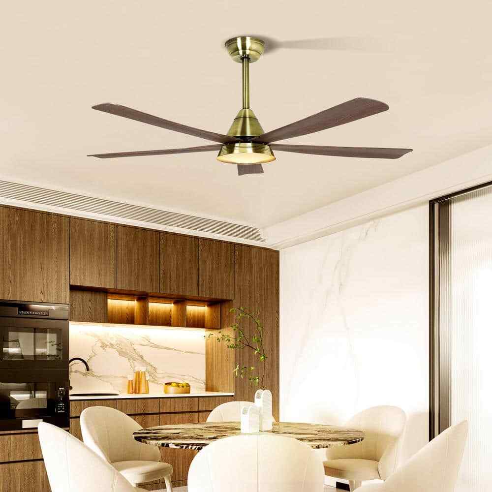 52 in. Smart LED Wood Black Semi Flush Mount Ceiling Fan w/ Light Kit Remote App