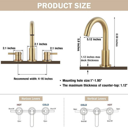 AKLFGN 8 in. Widespread 2-Handle High Arc Bathroom Faucet Drain Kit Brushed Gold