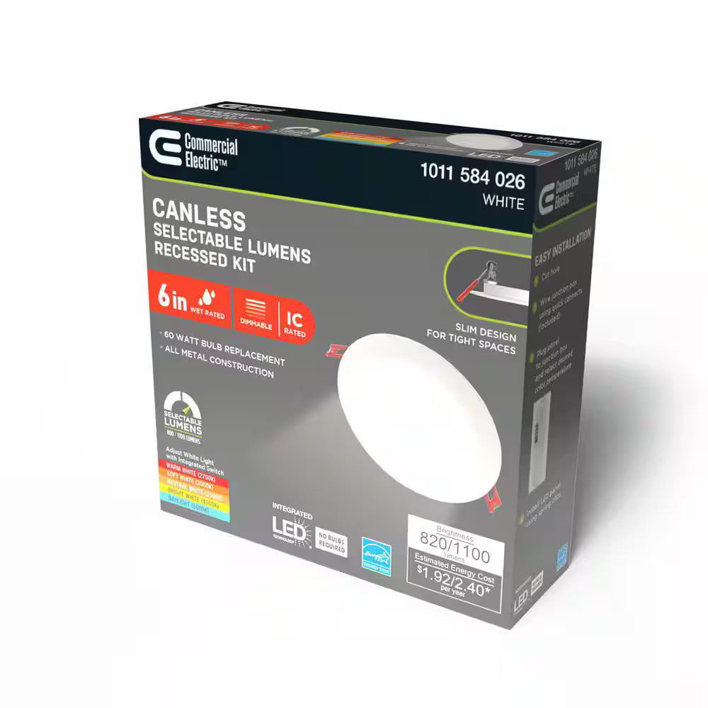 Commercial Electric 6 in. LED 2-Level Lumen Select Canless Recessed Light
