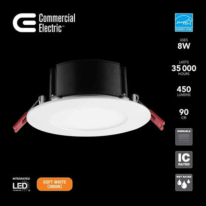 Commercial Electric 4 in. White Flush Round Wet Rated LED Recessed Lighting Kit