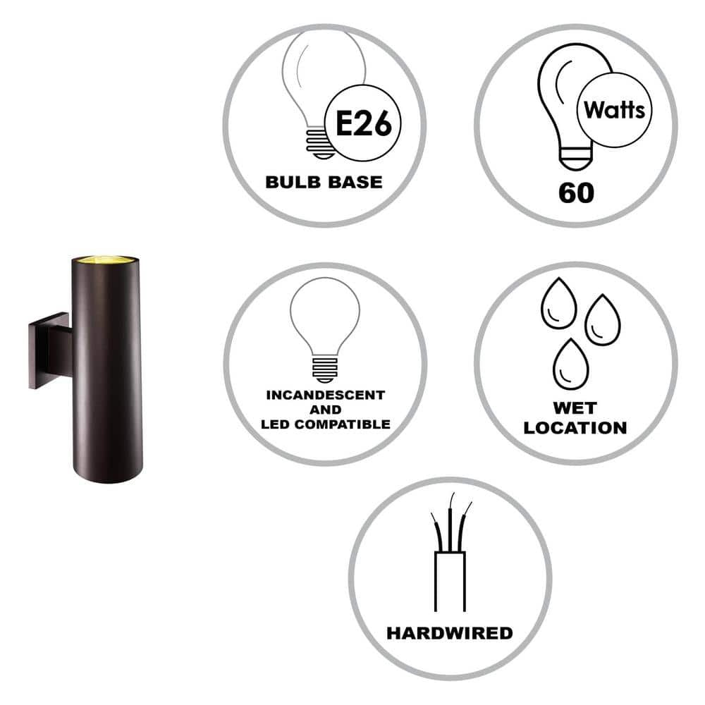Bel Air Lighting Cali 2-Light Large Bronze Cylinder Outdoor Wall Light Fixture 