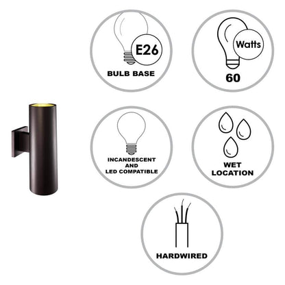 Bel Air Lighting Cali 2-Light Large Bronze Cylinder Outdoor Wall Light Fixture 