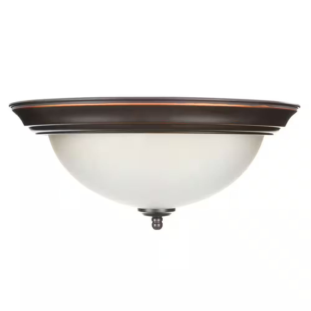 12.75 in. 2-Light Bronze Flush Mount Ceiling Light w/Tea-Stained Glass (2-Pack)