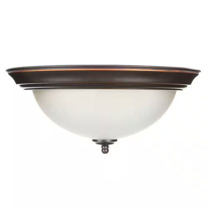 12.75 in. 2-Light Bronze Flush Mount Ceiling Light w/Tea-Stained Glass (2-Pack)