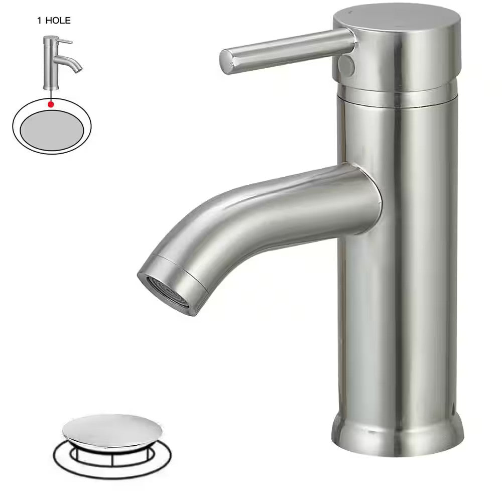 BWE Single Hole Single-Handle Bathroom Faucet w/Pop Up Drain in Brushed Nickel