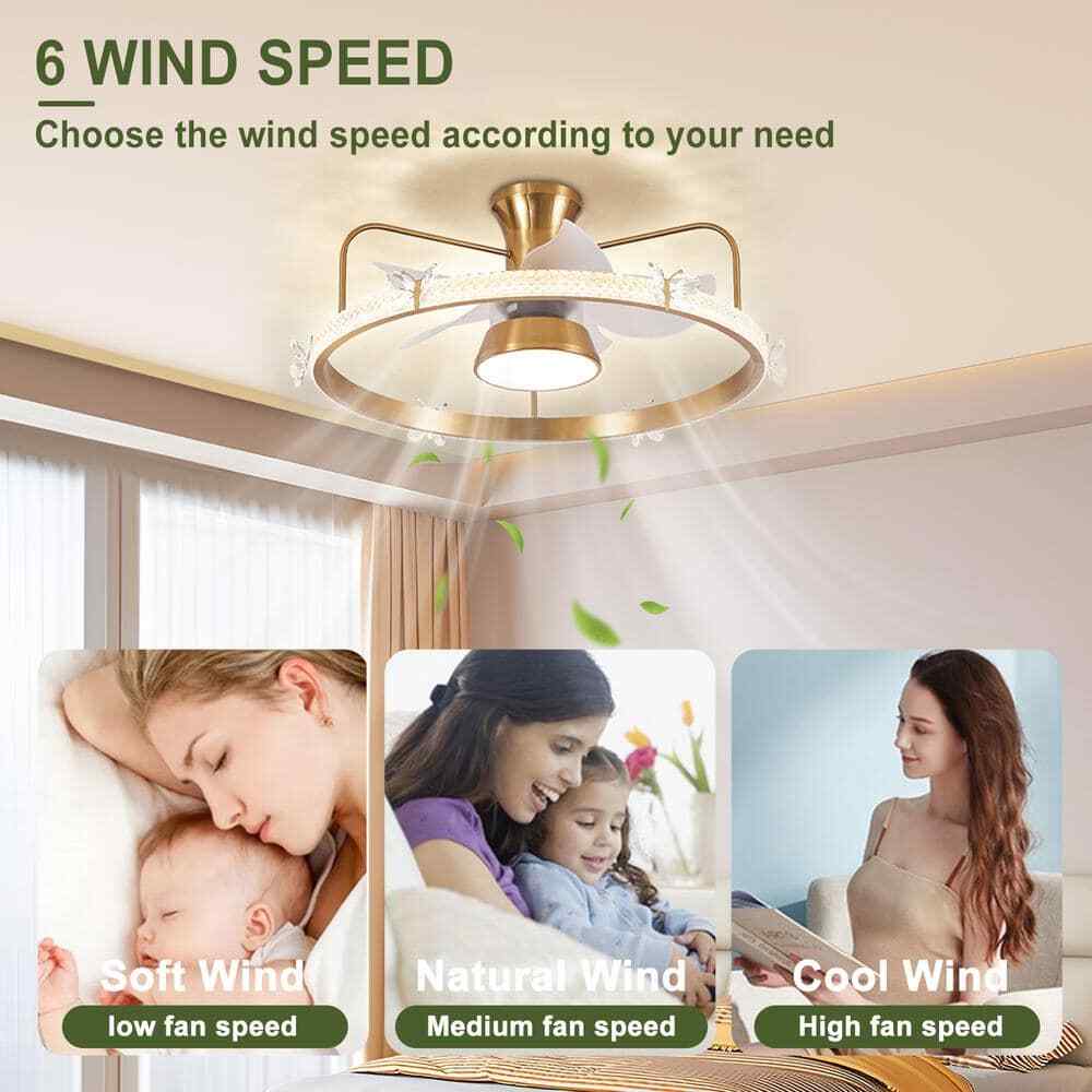 Depuley 28 in. Modern Round Crystal Low Profile Ceiling Fan w/ Caged Light