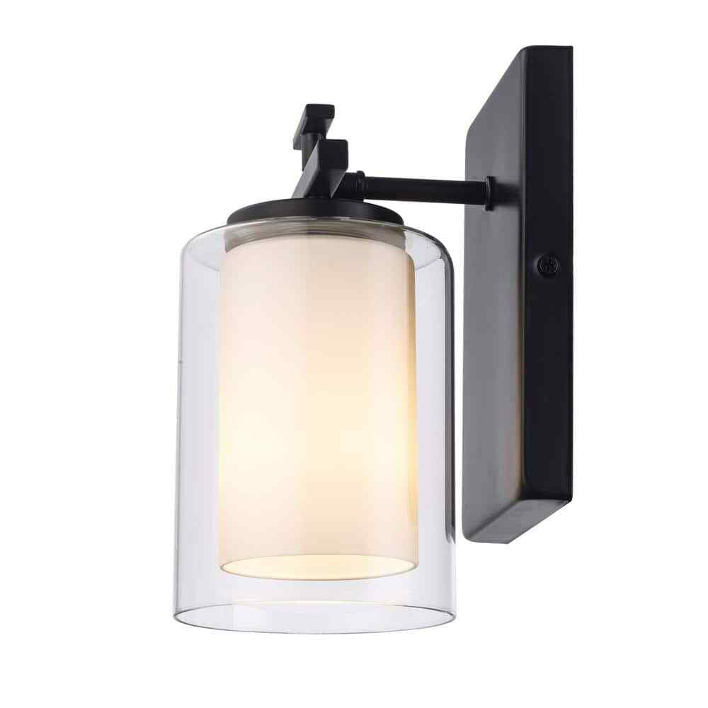 Bel Air Lighting Lisbon 1-Light Black Wall Sconce Light Fixture w/ Glass Shade