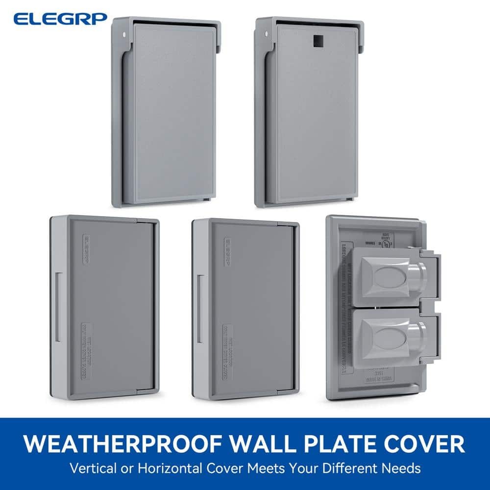 1-Gang Horizontal Decorator Weatherproof Wall Plate Cover, 5 PACK, Gray