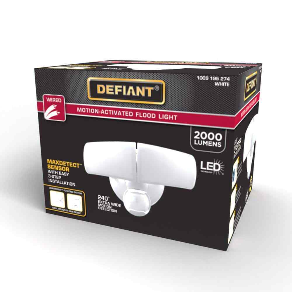 Defiant MaxDetect Motion Wired 2-Head LED Security Flood Light, White, Outdoor
