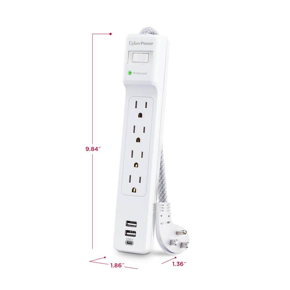 CyberPower 5 ft. 2 USB-A 1 USB-C 1500J 4-Outlet Surge Protector