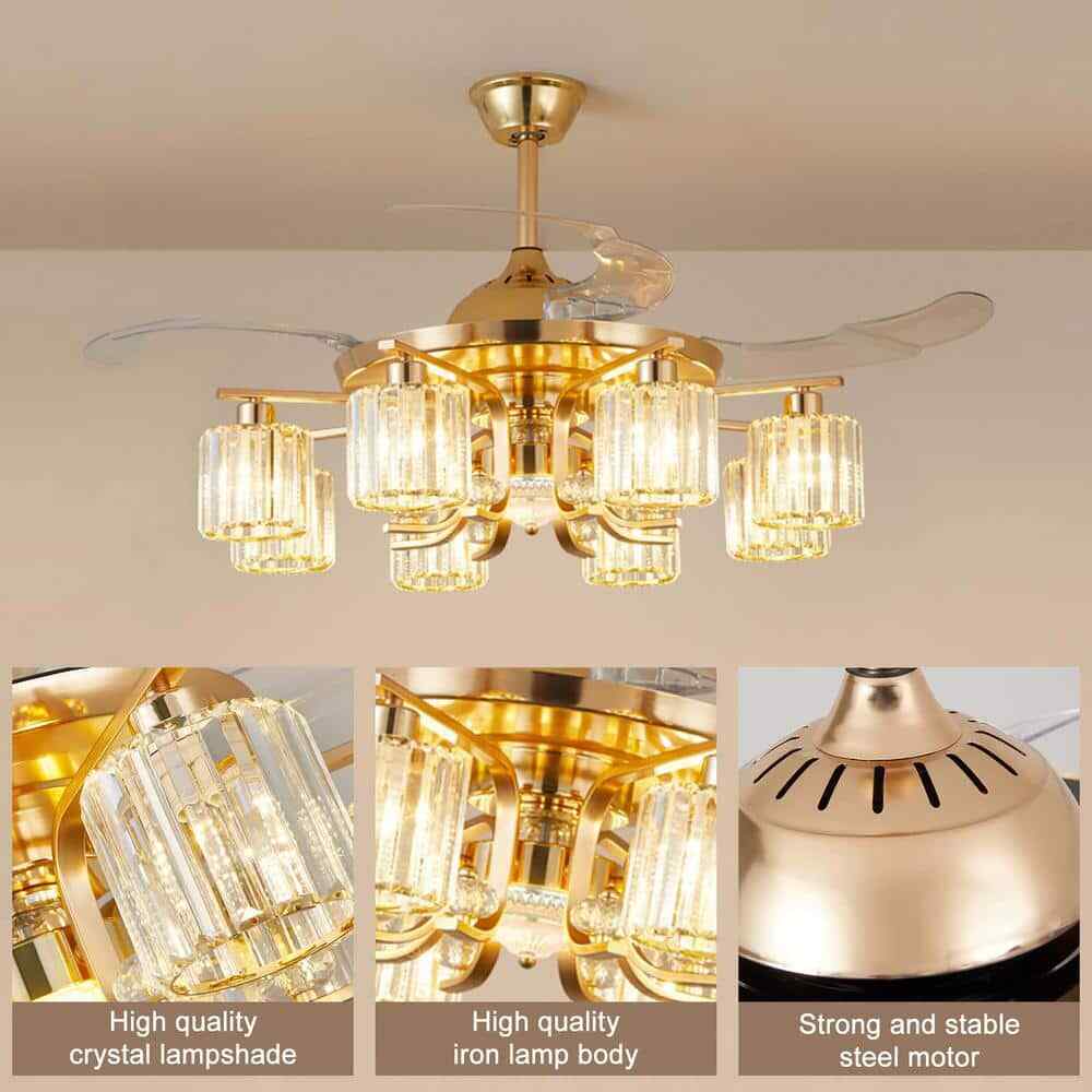 Depuley 48 in. 8-Light Gold Ceiling Fan w/ Remote Crystal Retractable Fandelier