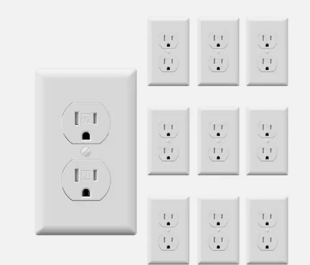 15 Amp Tamper-Resistant Duplex Outlet, White (10-Pack) w/ Face Plates