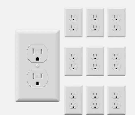 15 Amp Tamper-Resistant Duplex Outlet, White (10-Pack) w/ Face Plates
