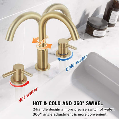 AKLFGN 8 in. Widespread 2-Handle High Arc Bathroom Faucet Drain Kit Brushed Gold