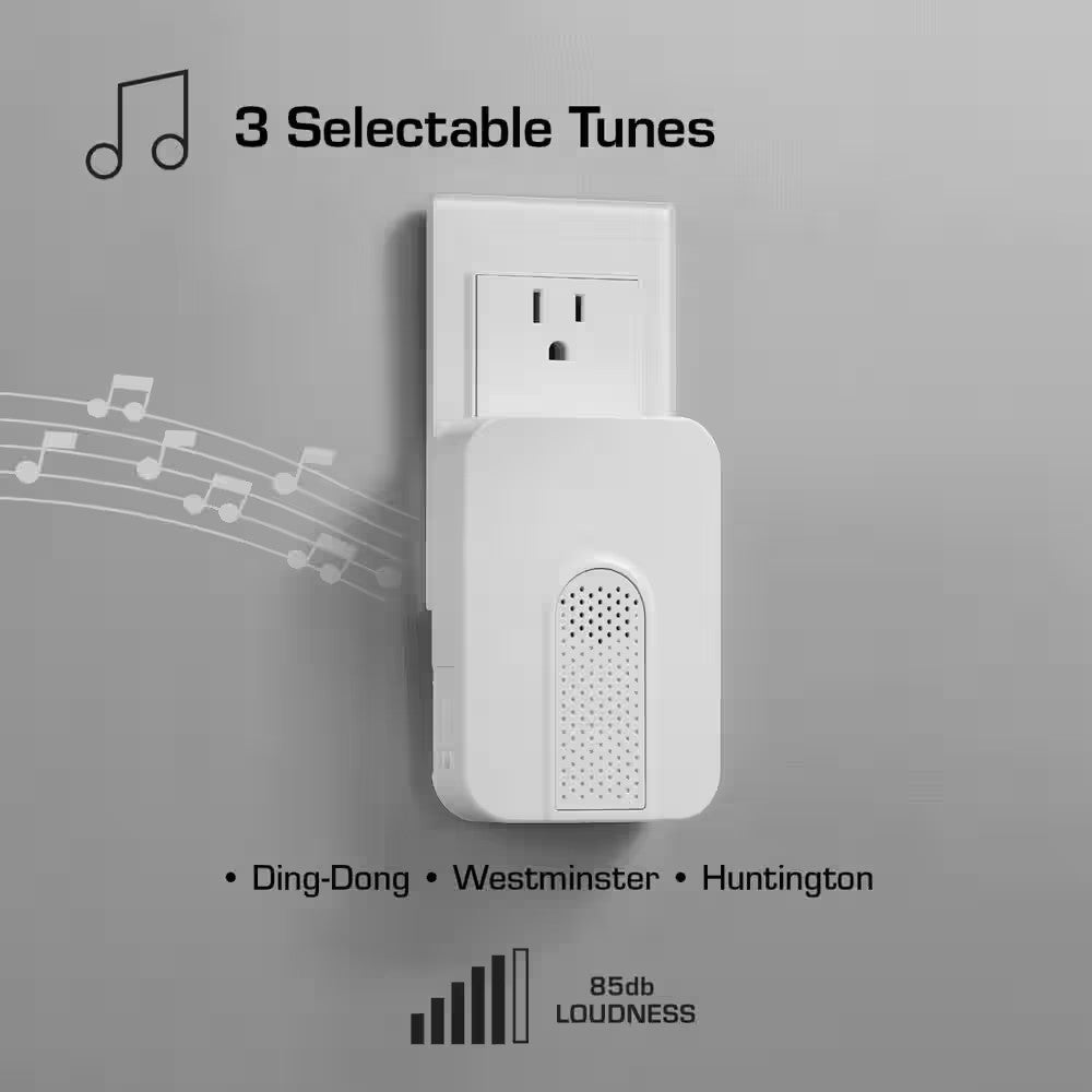Defiant Wireless Plug-In Doorbell Kit with White Insert and 1 Push Button White