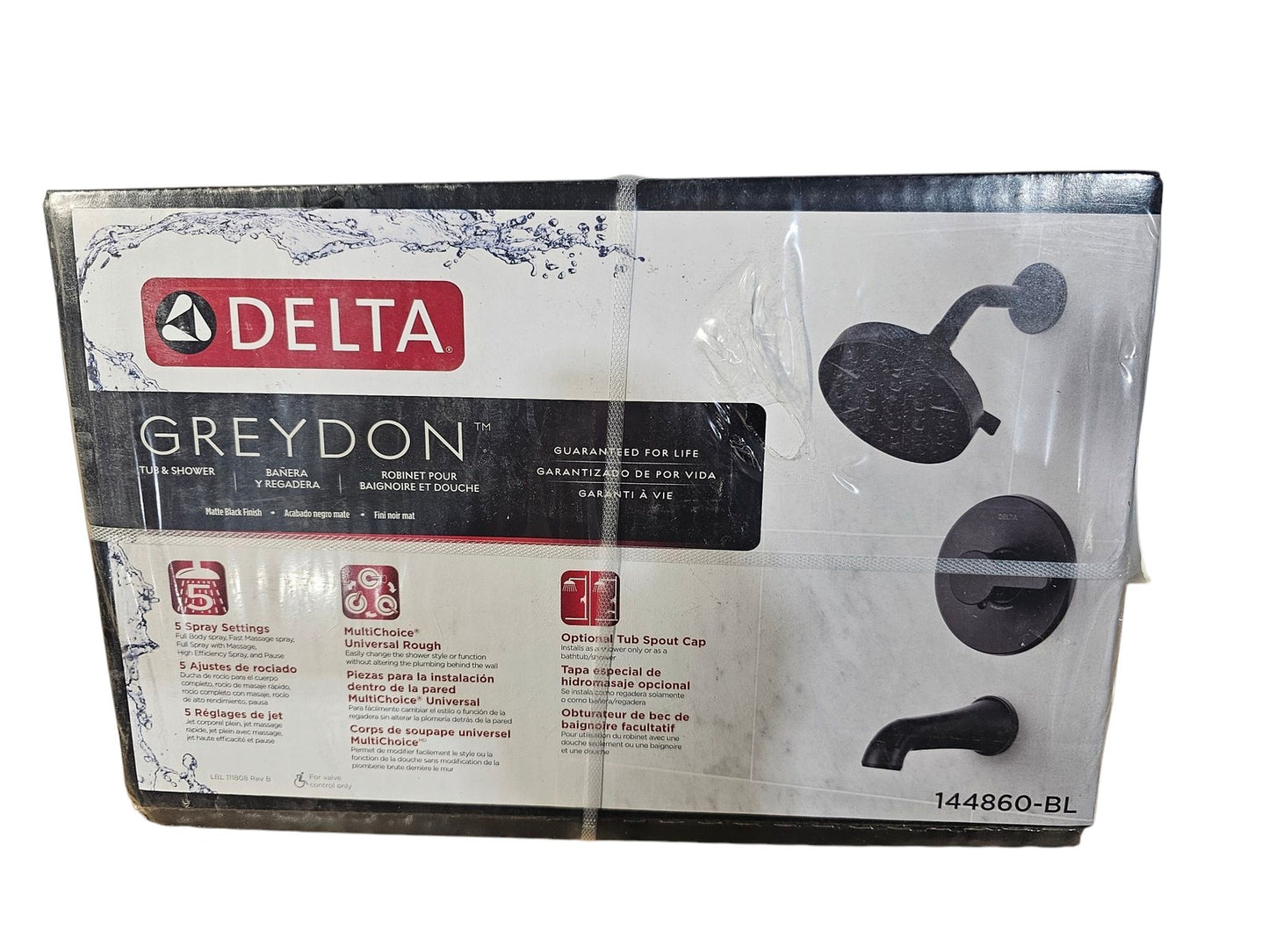 Delta Greydon 1-Handle 5-Spray Tub and Shower Faucet in Matte Black, with Valve