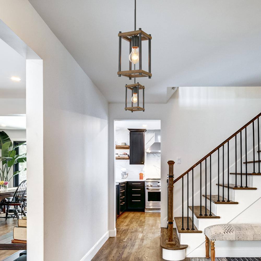 1-Light Pine Texture Single Pendant Chandelier Hanging Ceiling Light Fixture