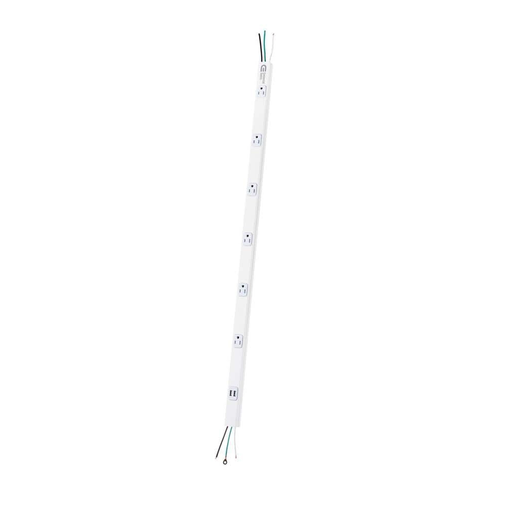 Commercial Electric Cordless 6-Outlet Power Strip with 2 USB-A Ports White