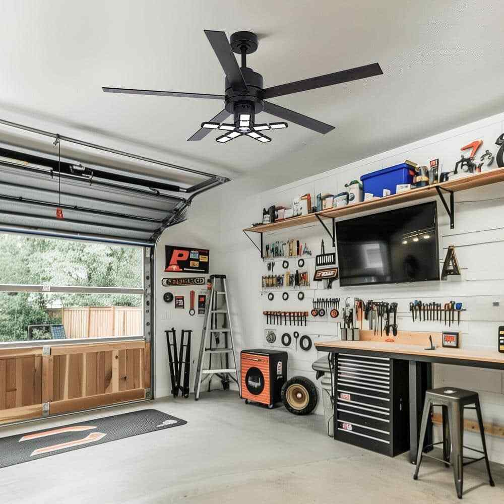 ANTOINE 56 in. Black Ceiling Fan with Dimmable LED Light & Remote  for Garage 