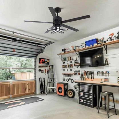 ANTOINE 56 in. Black Ceiling Fan with Dimmable LED Light & Remote  for Garage 