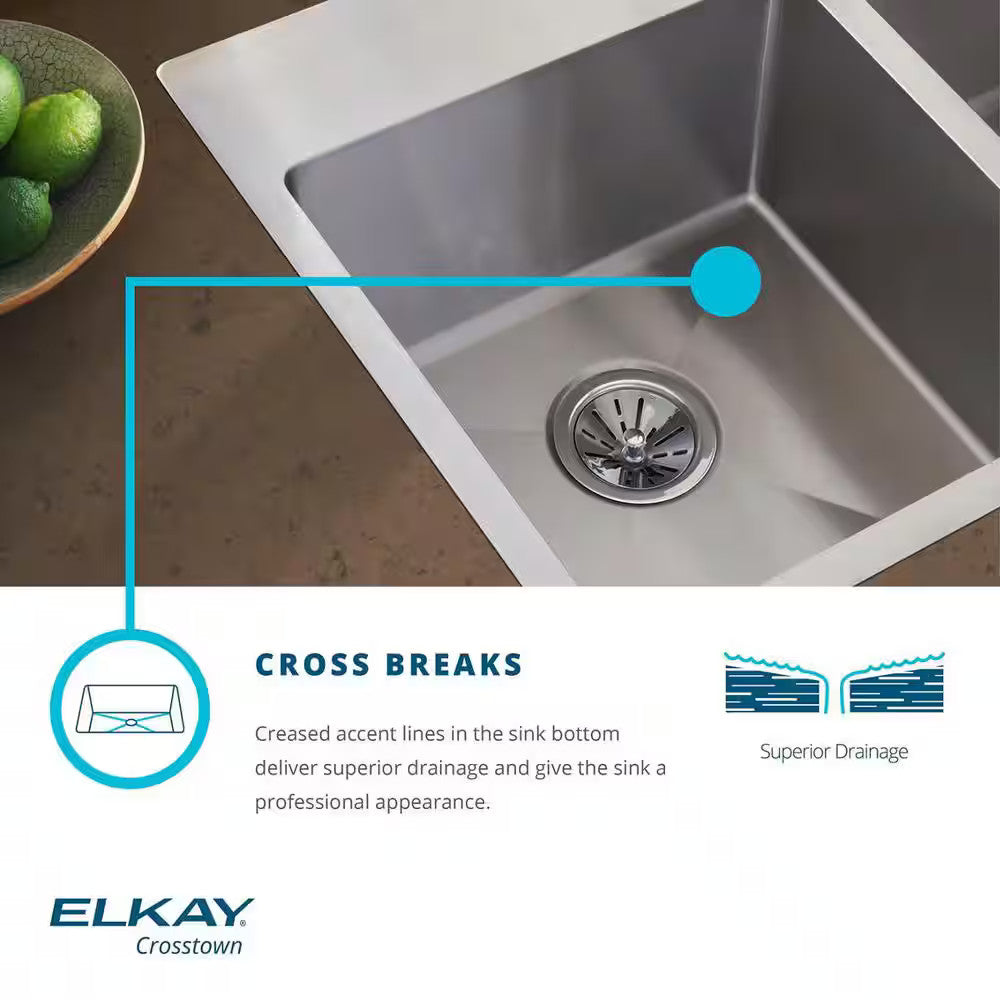 Crosstown 15" Drop-In/Undermount Single Stainless Steel Kitchen Sink + Faucet