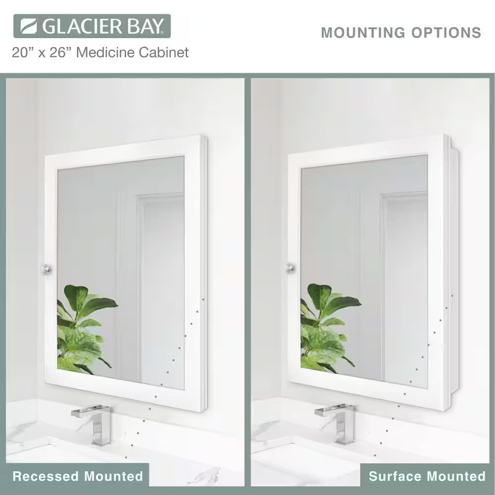 20 x 26 Framed Recessed or Surface-Mount Bathroom Medicine Cabinet Mirror White