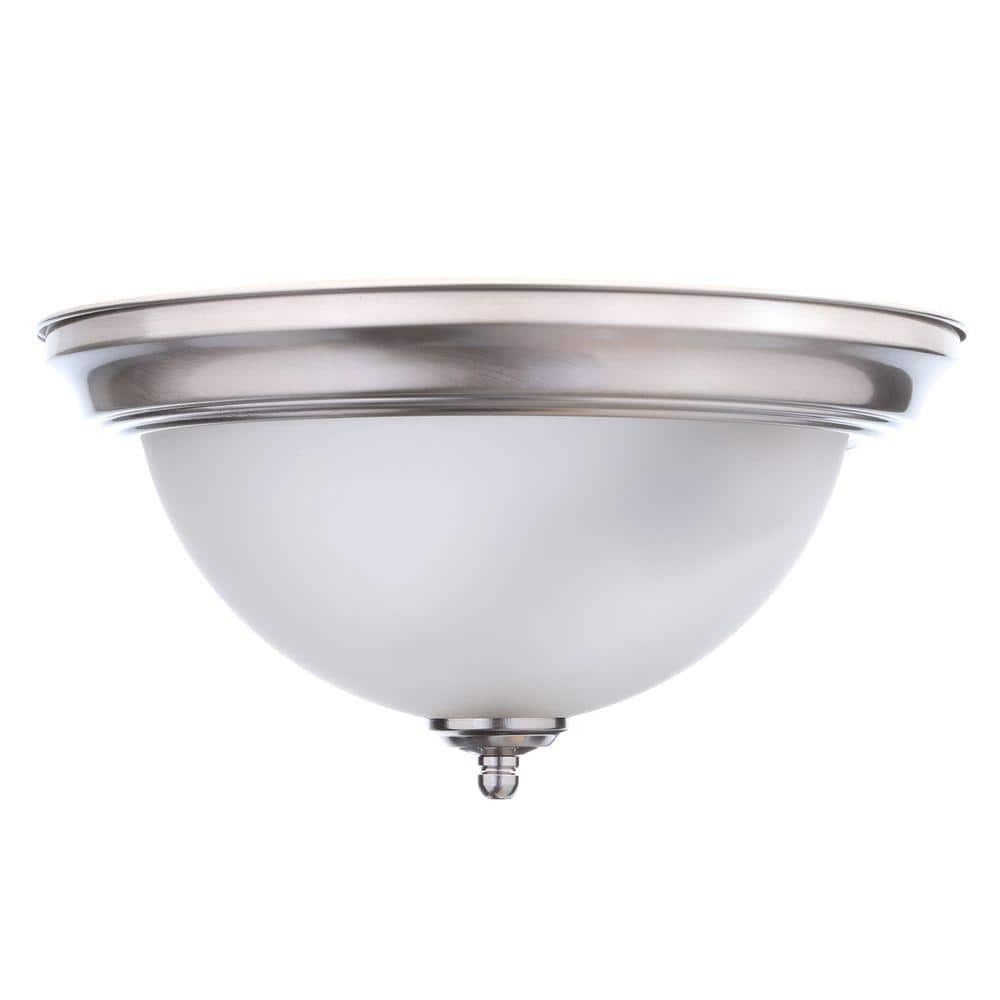 Commercial Electric 13 in. Brushed Nickel Flush Mount Frosted Glass Shade 2-Pack
