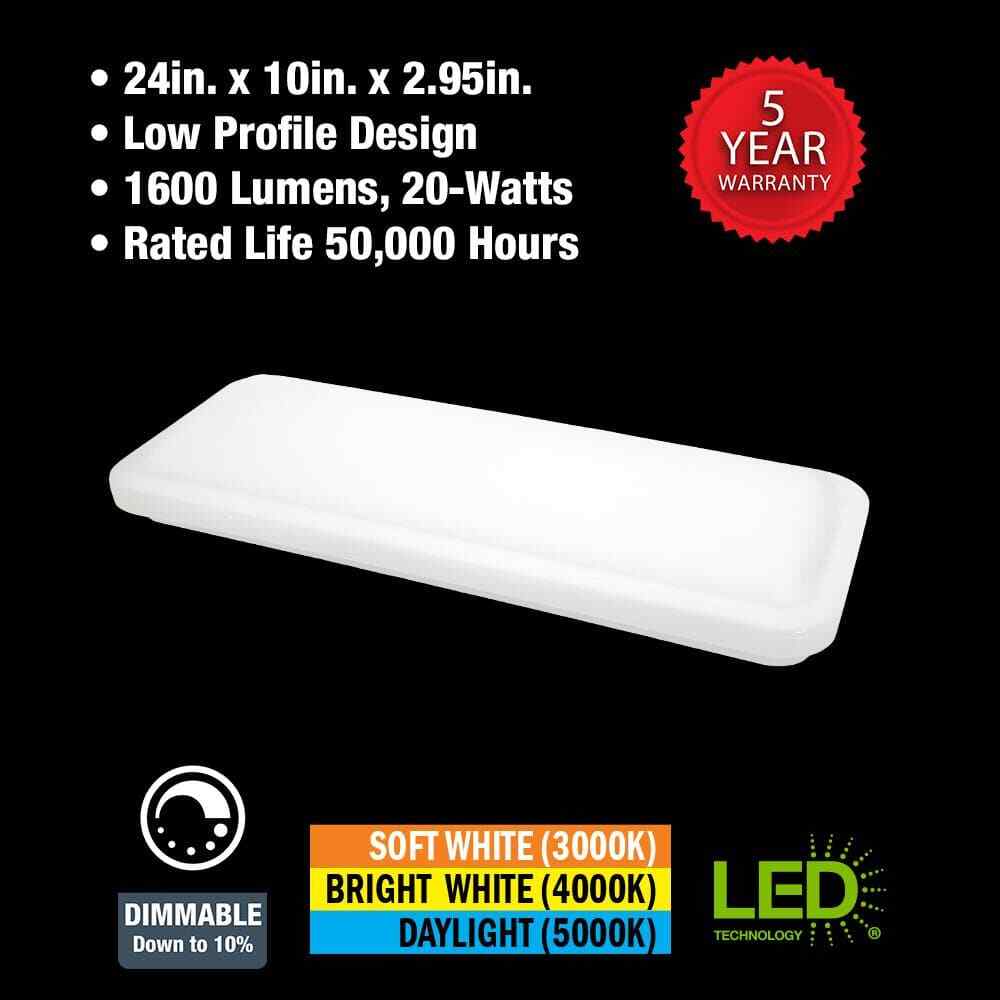 Commercial Electric 24 in. x 10 in. Low Profile LED Flush Mount Kitchen Light 