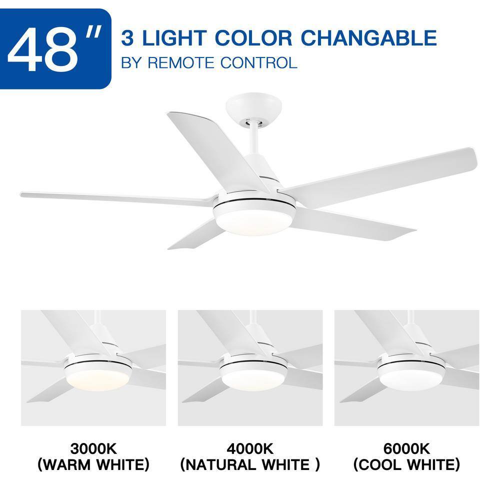 48 in. Integrated LED Light Kit Matte White Ceiling Fan with Remote Control