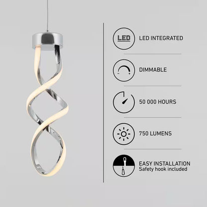 Artika Swirl 13-Watt Integrated LED Chrome Mini Pendant for Kitchen Island