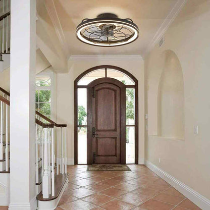 19 in. Integrated LED Modern Farmhouse Ceiling Fan Flush Mount w/ Light & Remote
