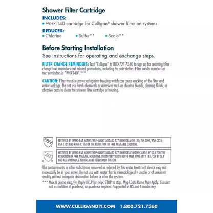 *2 PACK* Culligan Replacement Cartridge Shower Water Filtration Systems WHR-140