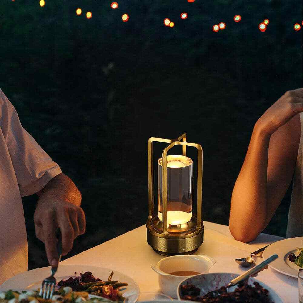 7 in. Outdoor/Indoor Dimmable Touch Control Industrial Gold Portable Table Lamp