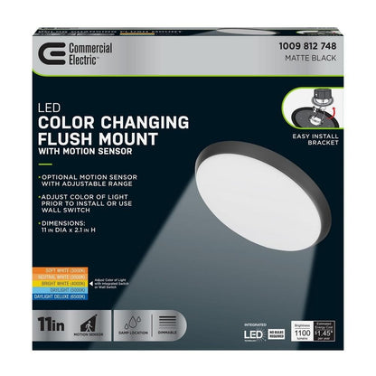 Commercial Electric 11 in. Black LED Dimmable CCT Flush Mount Ceiling Light