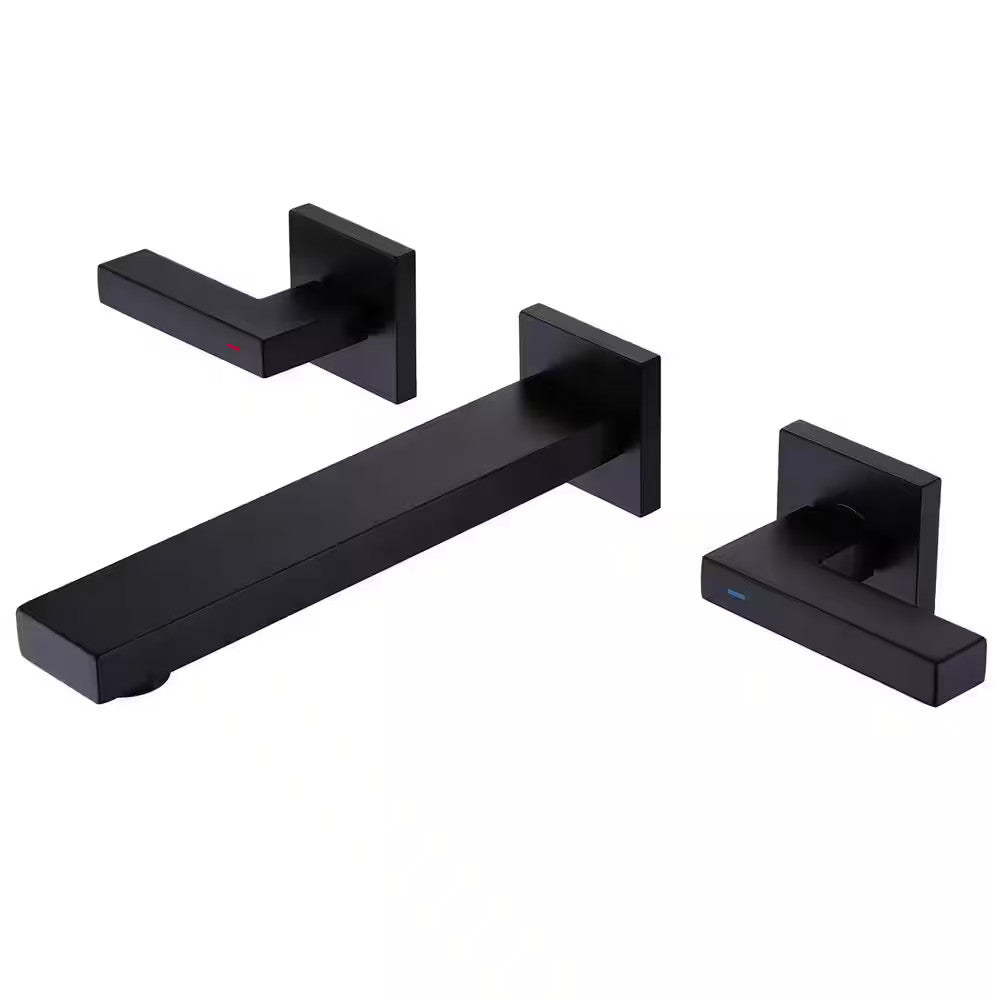 BWE 2-Handle Wall Mounted Bathroom Faucet Roman Tub Faucet in Matte Black