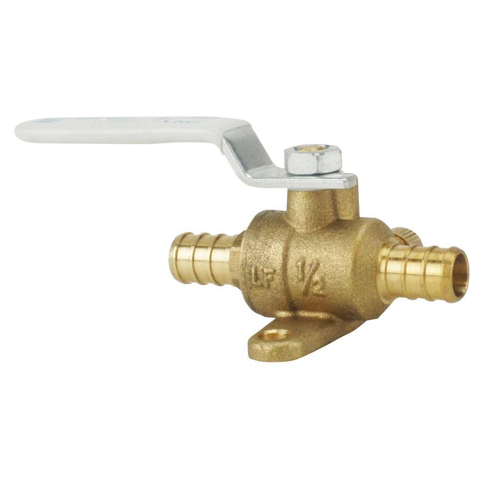 Apollo 1/2 in. Brass PEX-B Barb Ball Valve with Drain and Mounting Pad