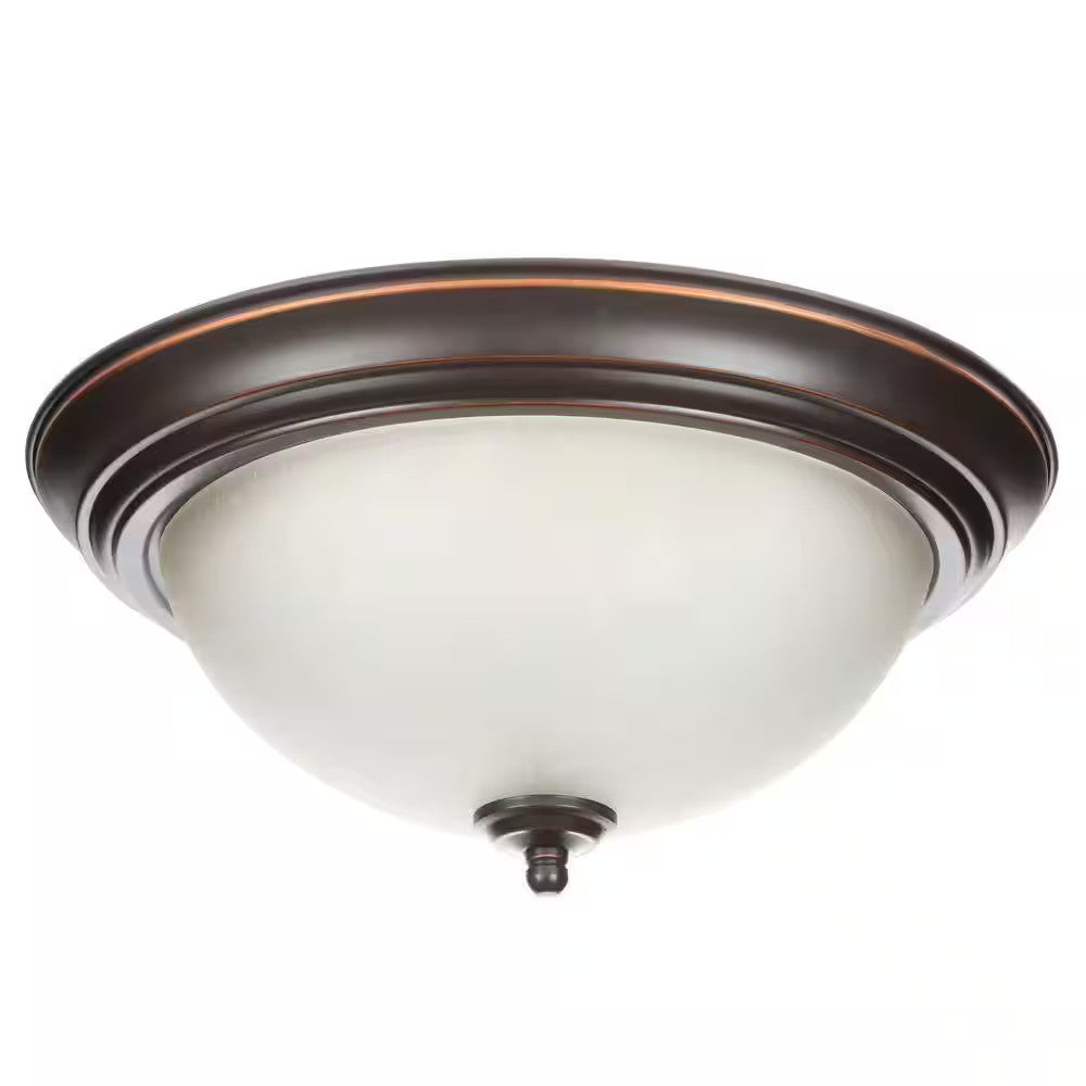 12.75 in. 2-Light Bronze Flush Mount Ceiling Light w/Tea-Stained Glass (2-Pack)