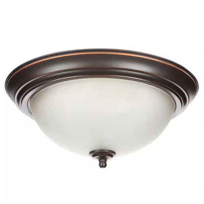 12.75 in. 2-Light Bronze Flush Mount Ceiling Light w/Tea-Stained Glass (2-Pack)