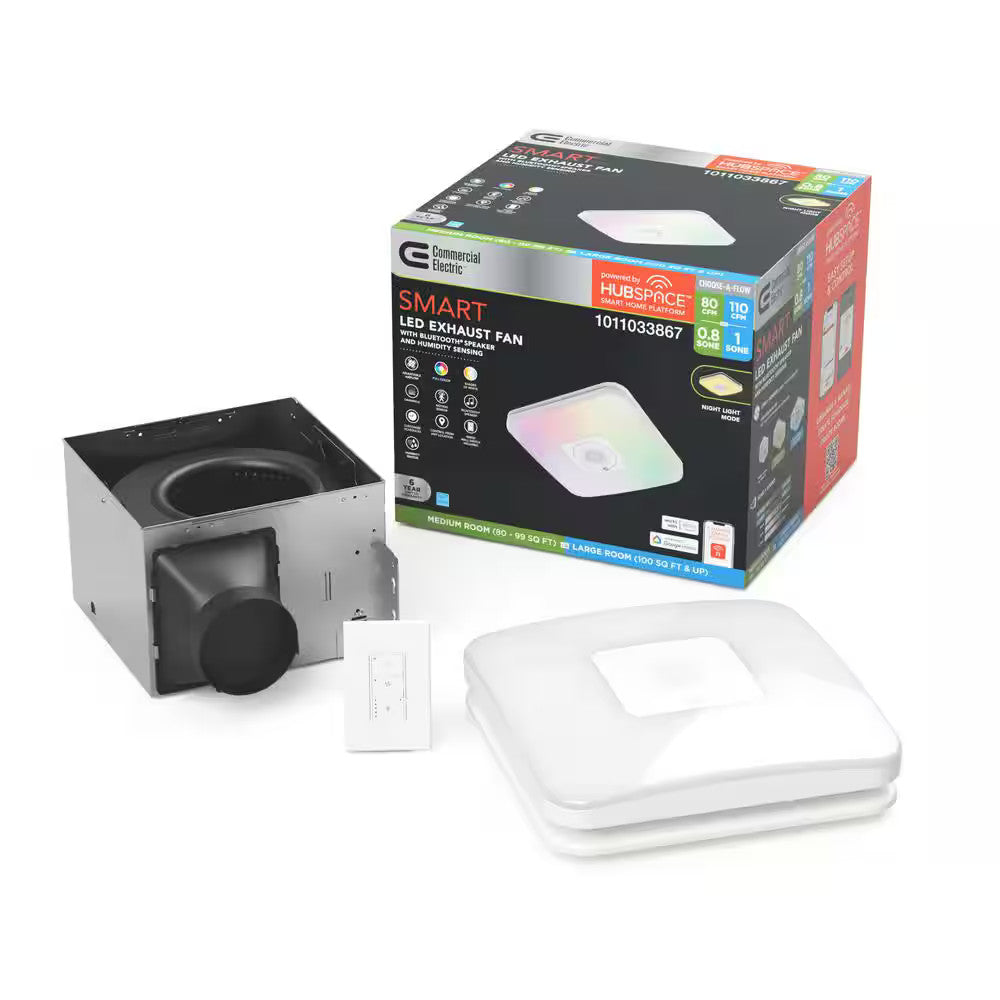 Commercial Electric BF1112 80/110 CFM Ceiling Mount Smart Bathroom Exhaust Fan