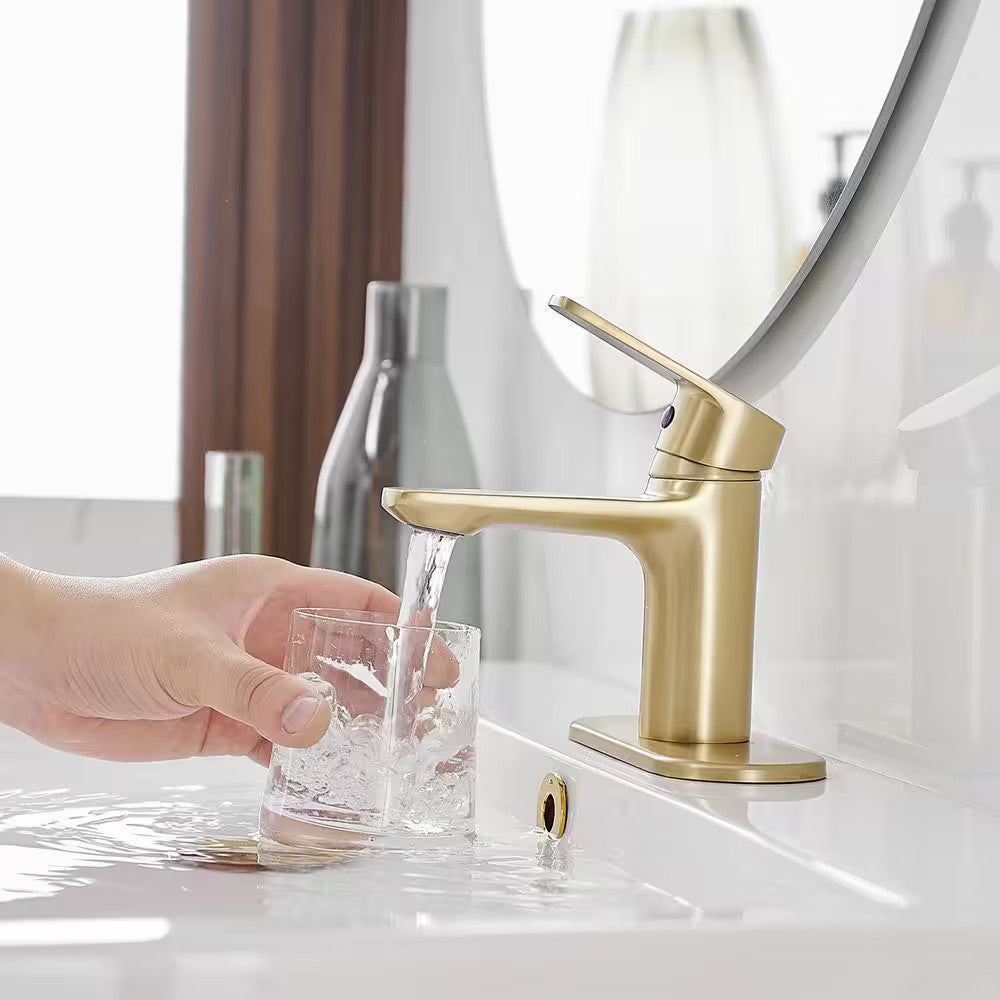 BWE 1-Handle 1-Hole Bathroom Drip-Free Sink Faucet in Brushed Gold A-96043-BG