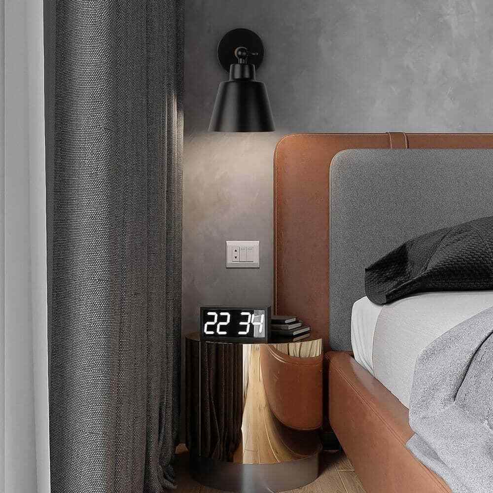 1-Light Black Wooden Handle Swing Arm Wall Lamp Hardwired Wall Sconce Adjustable