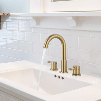 AKLFGN 8 in. Widespread 2-Handle High Arc Bathroom Faucet Drain Kit Brushed Gold