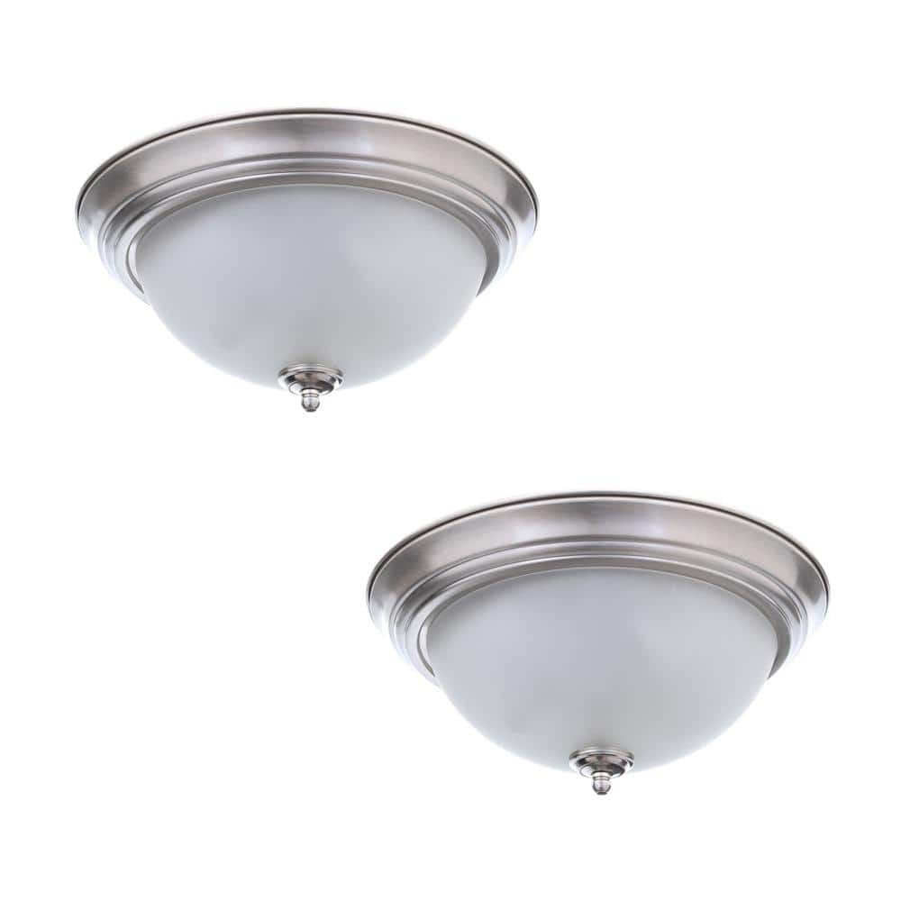 Commercial Electric 11 in. Brushed Nickel Flush Mount Frosted Glass Shade 2-Pack