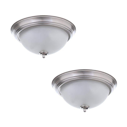 Commercial Electric 11 in. Brushed Nickel Flush Mount Frosted Glass Shade 2-Pack