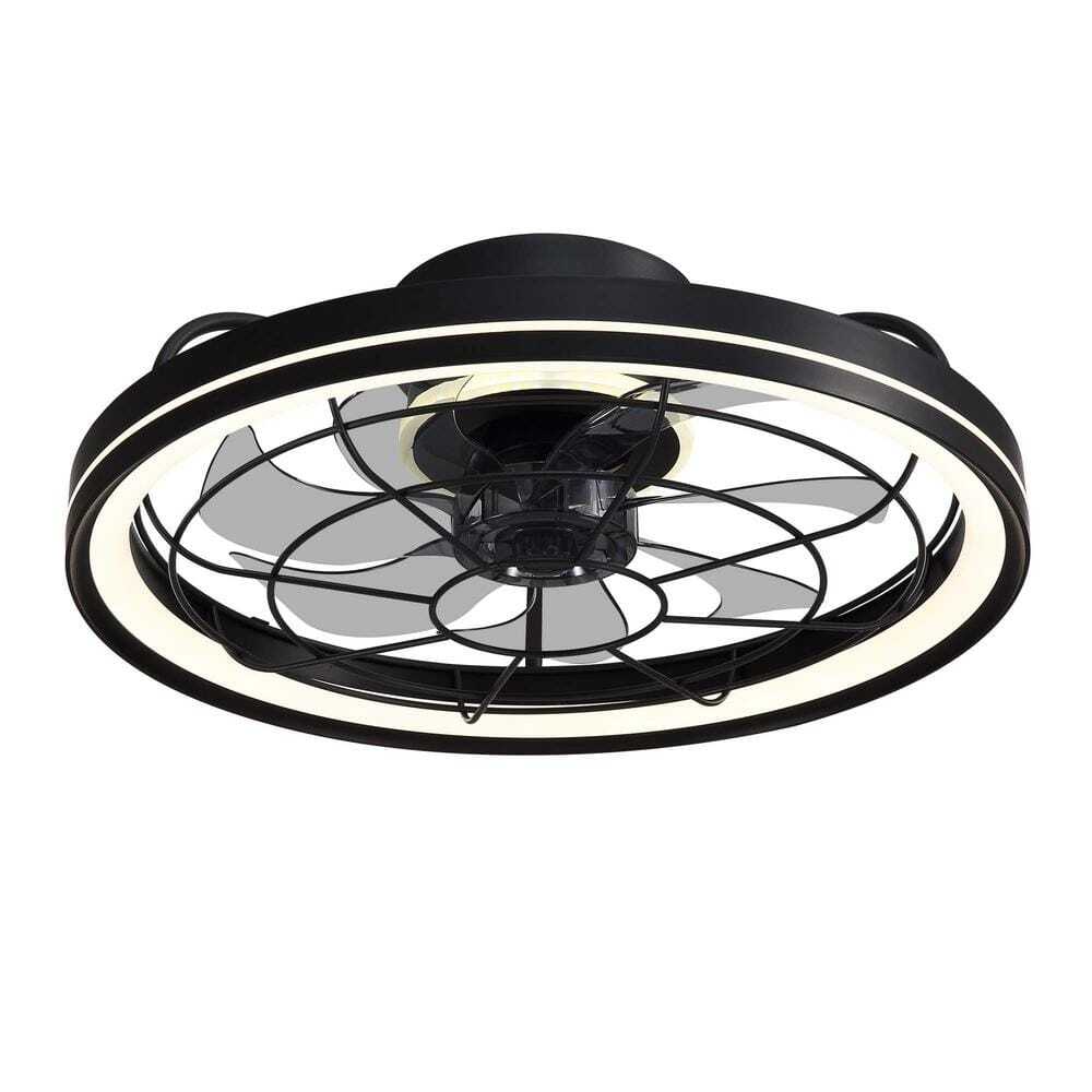 19 in. Integrated LED Modern Farmhouse Ceiling Fan Flush Mount w/ Light & Remote