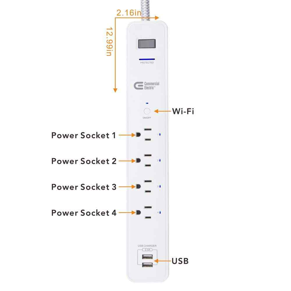 Commercial Electric 3 ft. 4-Outlet White Surge Protector Smart with USB Hubspace