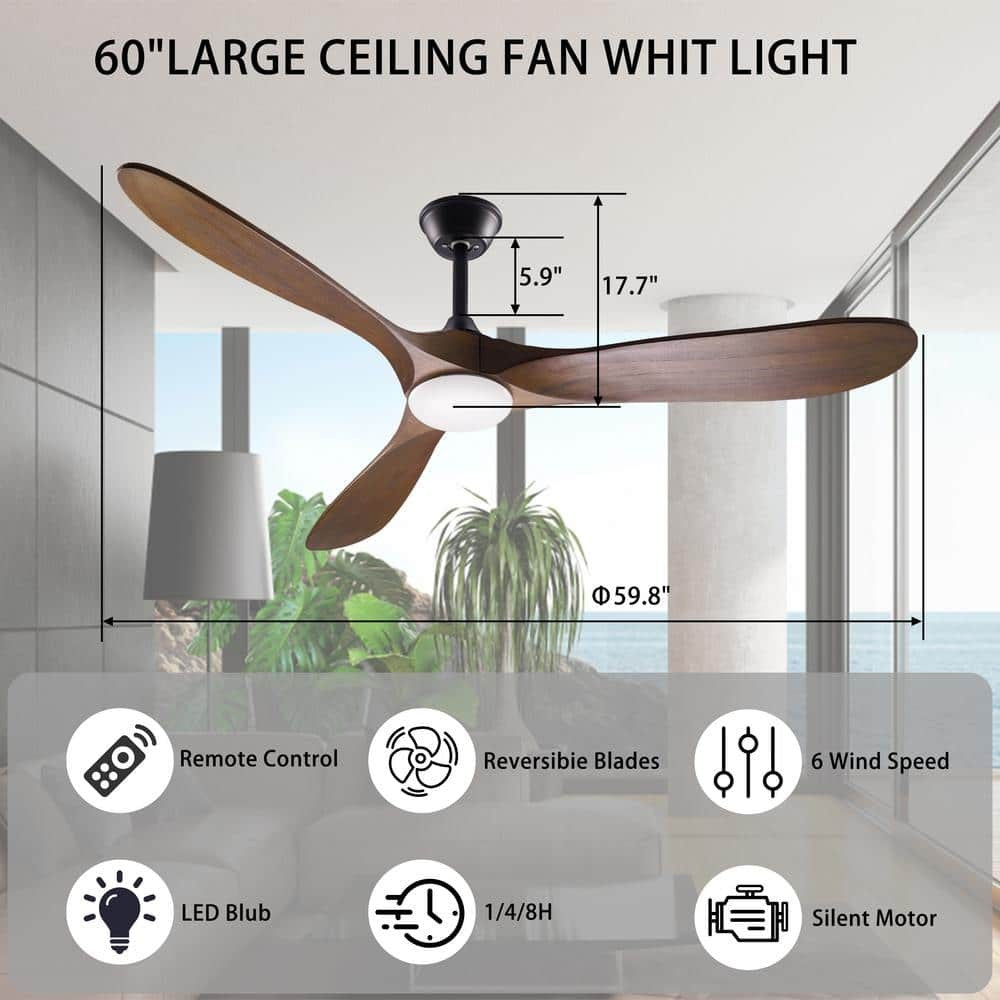 60 in. Integrated LED Indoor/Outdoor Wood Ceiling Fan w Light Kit Remote Control