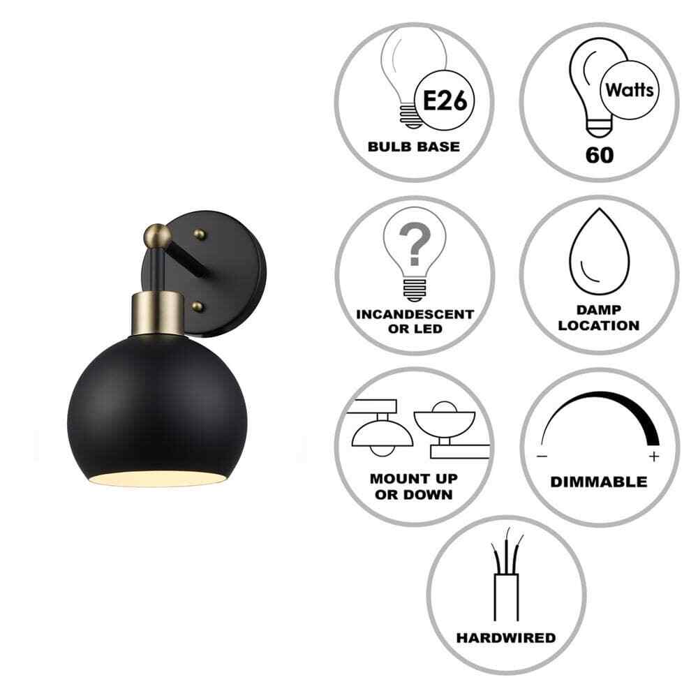 Bel Air Indigo 1-Light Black & Gold Wall Sconce Light Fixture with Metal Shade