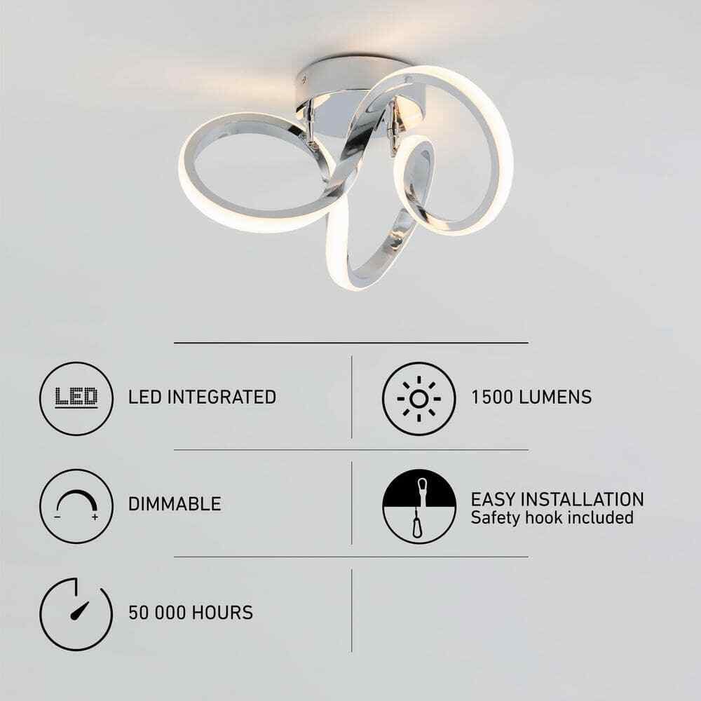 Artika Swirl 13 in. Modern Chrome LED Flush Mount Ceiling Light Fixture