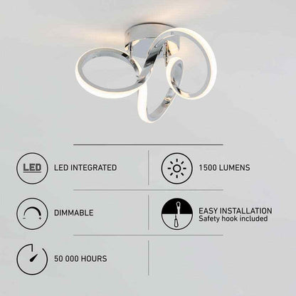 Artika Swirl 13 in. Modern Chrome LED Flush Mount Ceiling Light Fixture